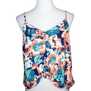 Lush Teal & Coral Vibrant Floral Knot Top